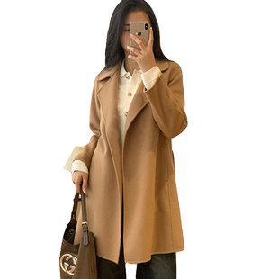 贝源高端驼色双面羊绒大衣女短款2025新款小个子正肩羊毛毛呢外套