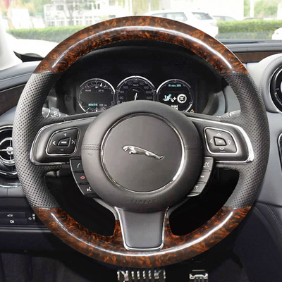 适用于捷豹XFL XEL XJL E-PACE改装老款XF桃木纹手缝真皮方向盘套