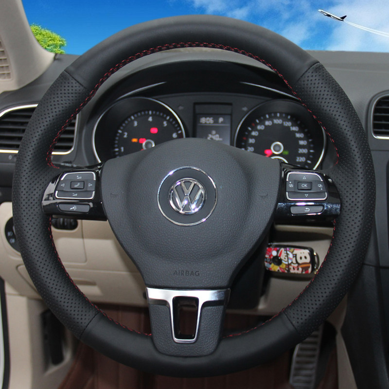 手缝 真皮方向盘套大众新速腾途观迈腾新帕萨特cc高尔夫6