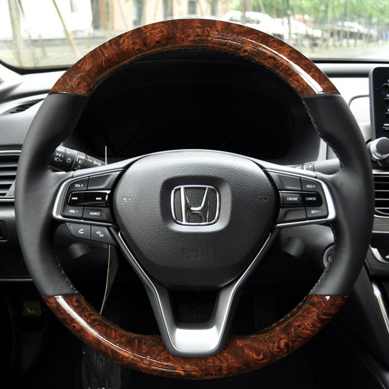 适用本田英仕派英诗派HRV型格ZRV致在改装桃木纹手缝真皮方向盘套