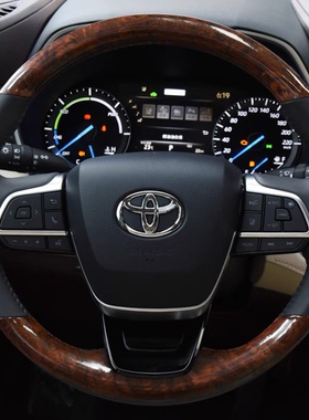 适用于丰田皇冠陆放汉兰达塞纳格瑞维亚桃木手缝真皮方向盘把套