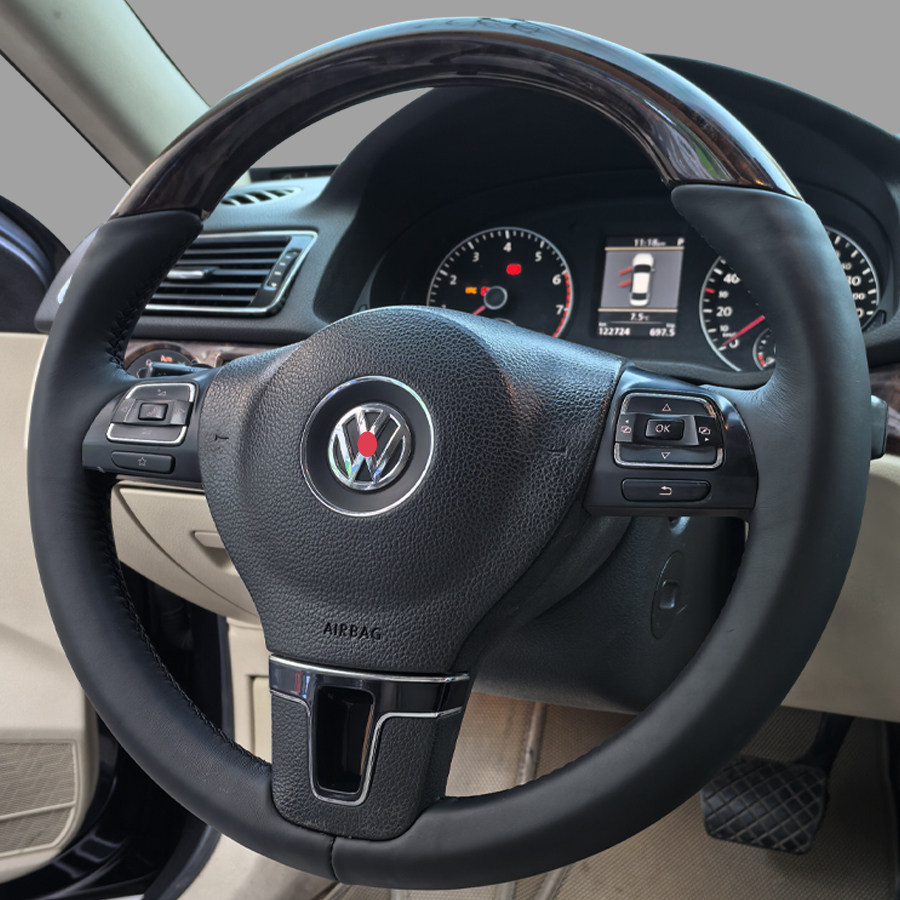 适用于1213141516老款帕萨特迈腾途锐桃木方向盘半包手缝方向盘套
