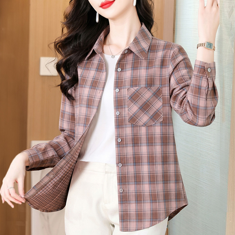 妈妈薄款纯棉长袖格子衬衫中年女夏季新款洋气薄款妈妈装开衫上衣