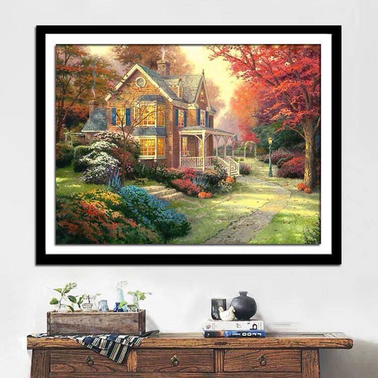 5d点贴钻十字绣2024年新款唯美乡村别墅钻石画客厅卧室满钻儿童房