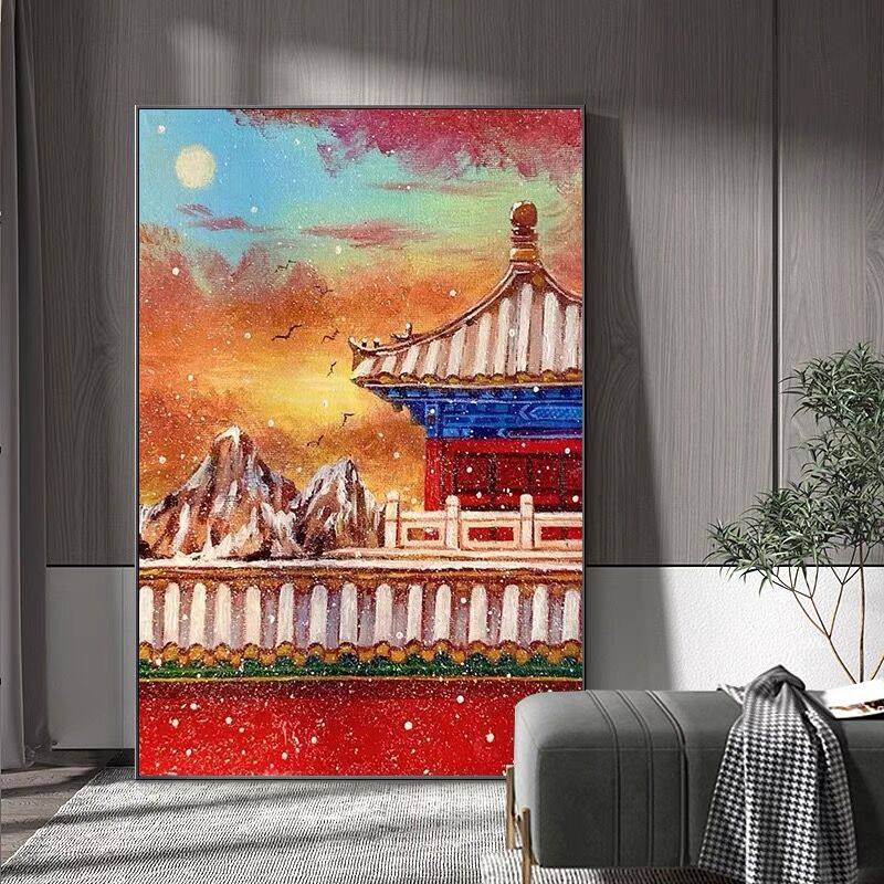 故宫雪景钻石画2025新款满钻客厅卧室手工diy点贴钻装饰画带框5d,居家布艺,钻石绣,淘宝优惠券,粉丝福利购,淘宝优惠卷