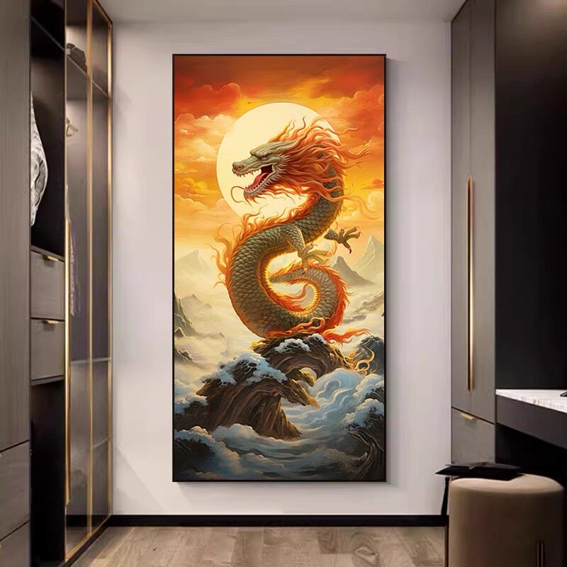 5d钻石画满钻新款玄关过道贴钻十字绣钻石绣2024客厅飞龙呈祥中式