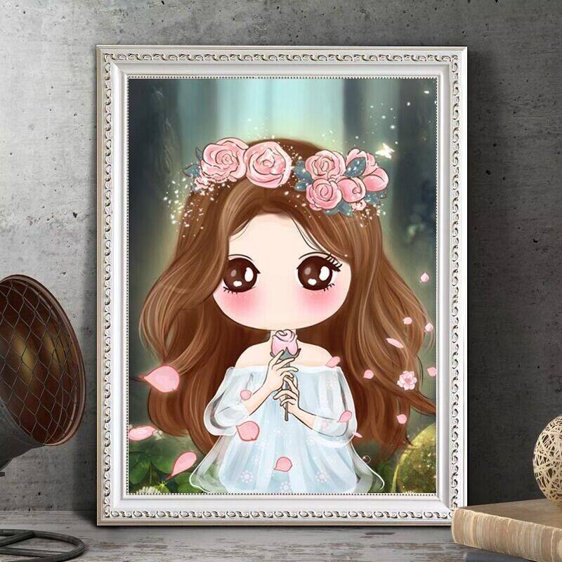 钻石画满钻2020新款可爱卡通女孩卧室儿童房间小幅5d点贴钻十字绣