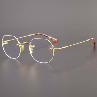 纯钛无框多边形眼镜框乔布斯同款眼镜休闲简约风可配近视片椭圆