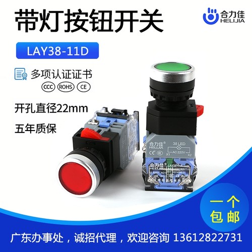 22MM带灯带锁按钮开关自复位LAY38-11DS/11DT复位带灯24v自锁按键