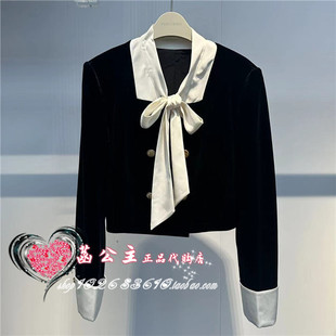 A1FCE357489 上装 A1FCE3574太平鸟女2024秋正品 气质丝绒小香套装