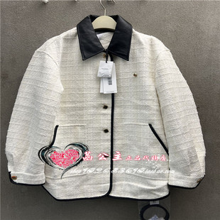 可脱卸领子PU包边大衣A1AAE410RM3 2024冬专柜正品 A1AAE410R 女装