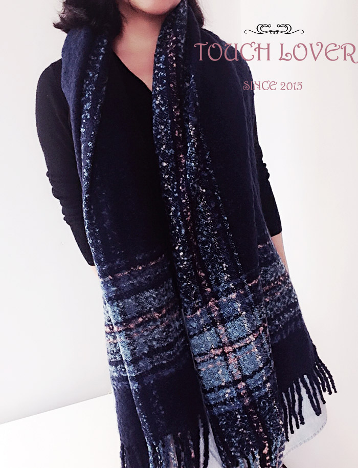 2025 圈圈绒 渐变深蓝绿白流苏日本流苏围巾