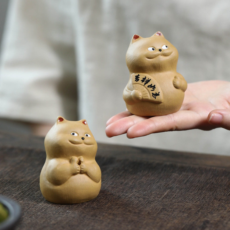宜兴紫砂茶宠招财猫创意小猫咪茶