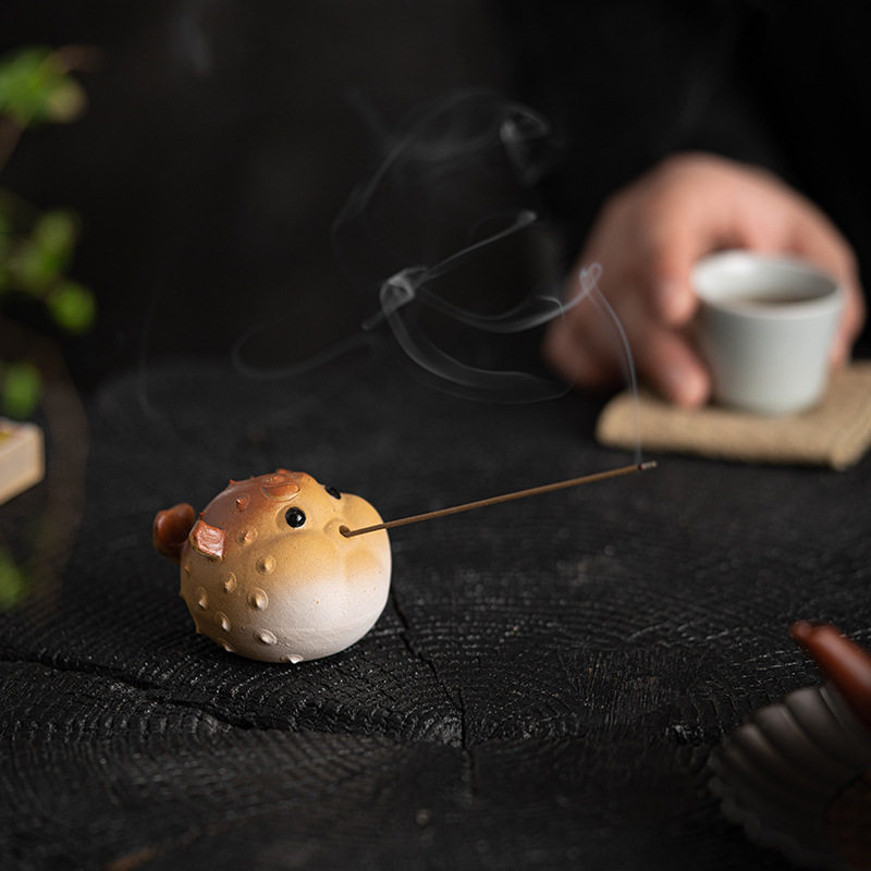 河豚茶宠香插摆件茶盘茶台茶道盖