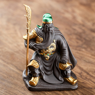 茶宠摆件关公关羽武战神美髯文武关云长持刀紫砂精品可养茶玩摆件
