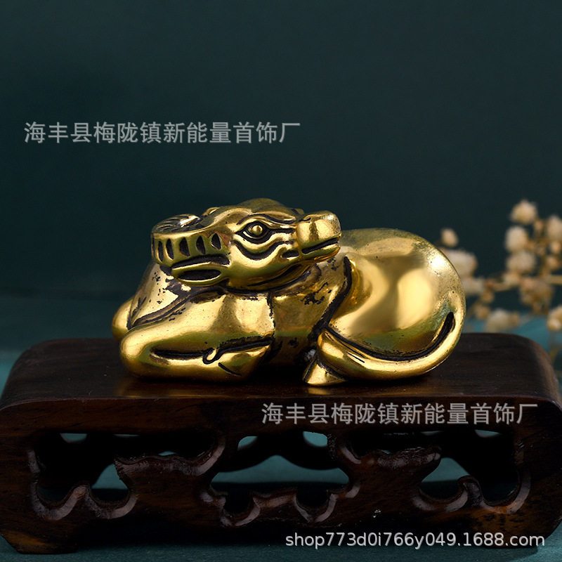 招财纯黄铜大水牛摆件复古铜器生