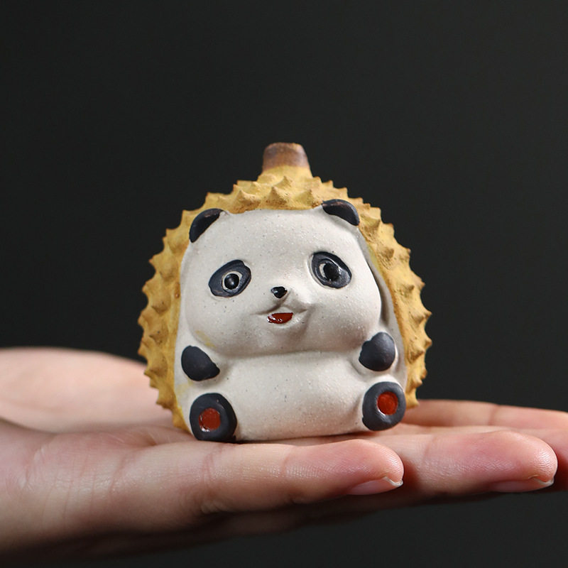 紫砂茶宠榴莲熊猫摆件手办水果茶