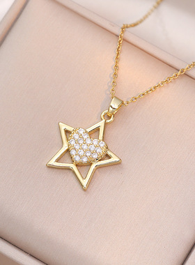 项链女 跨境网红五星满钻爱心项链饰品时尚个性锆石欧美跨境简约