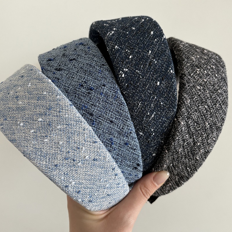 韩国复古杂色麻点宽版发箍女日常外戴高级感遮发缝压发牛仔色头箍