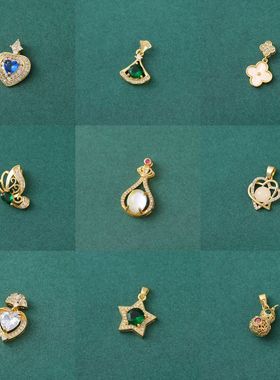 保色微镶锆石吊坠锁骨链项链饰品挂件珠宝百搭轻奢金色单坠首饰