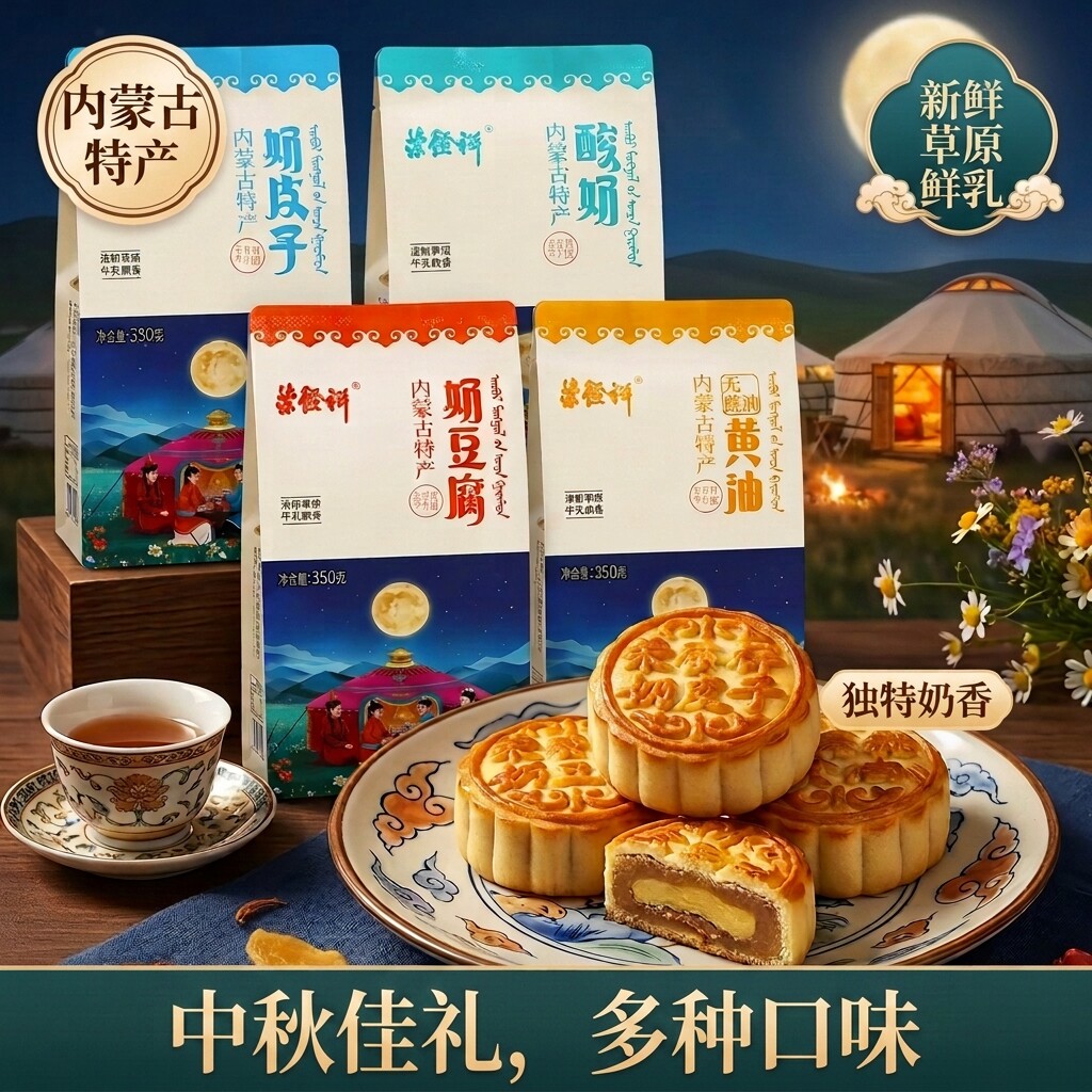 荣发祥内蒙古奶皮子月饼350g特产奶豆腐月饼芝士奶酪月饼奶制品