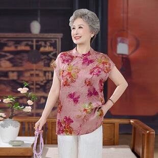 国风新中式改良无袖旗袍上衣女人丝缎面提花衬衫唐装2026夏款t恤