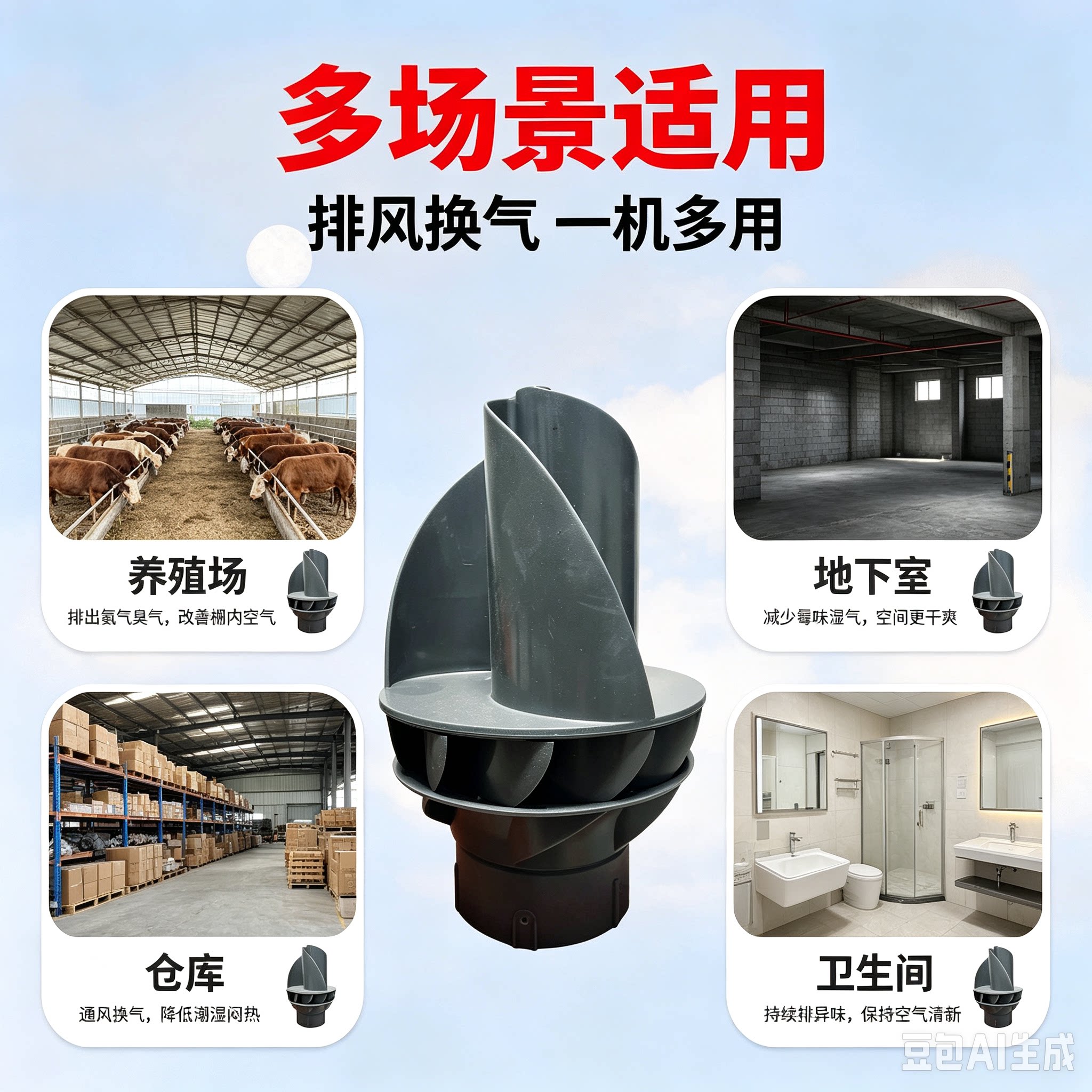 无动力风帽屋顶涡轮通风厂房养殖场排氨气地下室仓库防雨自动排风