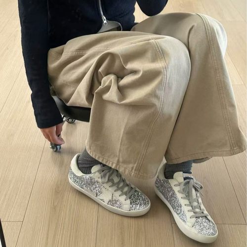 2026新款真皮复古做旧脏脏小白鞋女星星鞋亮片小脏鞋韩版百搭板鞋