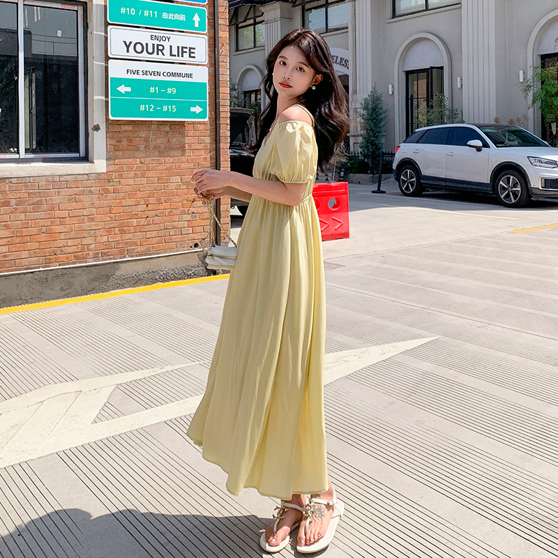 2025新款夏装现货一字领吊带显瘦连衣裙 1916-P145控218