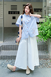 休闲减龄穿搭蓝色趣味绣花衬衫套装女夏2025超火松弛感裙裤两件套，女装套装/套裙，2D009