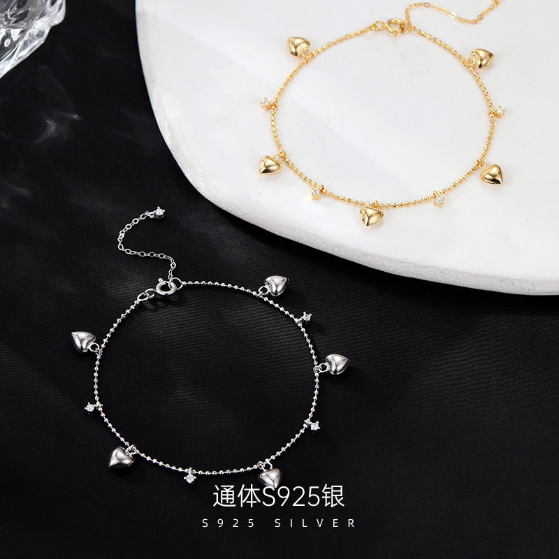 S925银超仙爱心流苏镶钻手链女甜