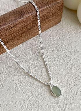 S925纯银清冷感碧玉素银项链女韩