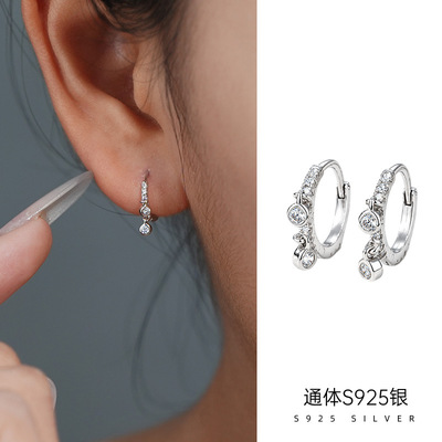 S925纯银ins风小钻流苏耳圈耳环