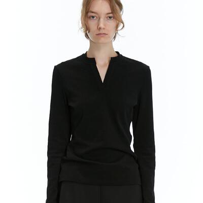 长袖基础款v领纯棉t恤