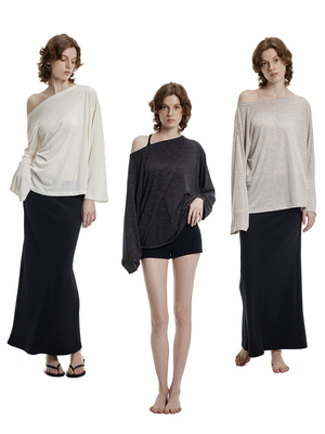 长袖亚麻防晒罩衫露肩T恤