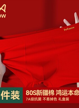 猫人本命年红内裤男款平角裤红色马年纯棉裆四角短裤2026新款礼物