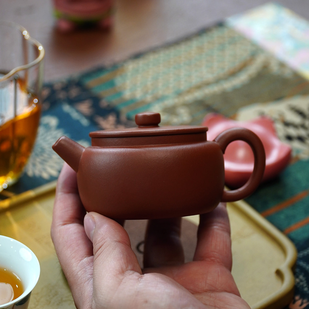 原矿小煤窑朱泥桑扁壶全手工宜兴紫砂壶小品120c功夫茶具岩茶专用