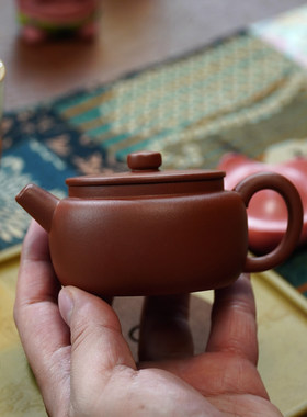 原矿小煤窑朱泥桑扁壶全手工宜兴紫砂壶小品120c功夫茶具岩茶专用