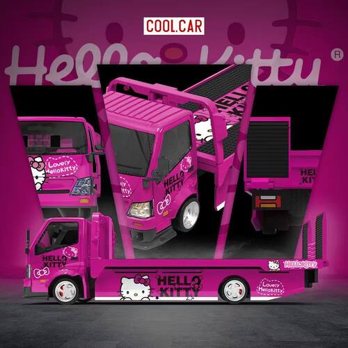 现货  CC 1:64 H300 平板运输拖车KITTY深粉色仿真合金汽车模型