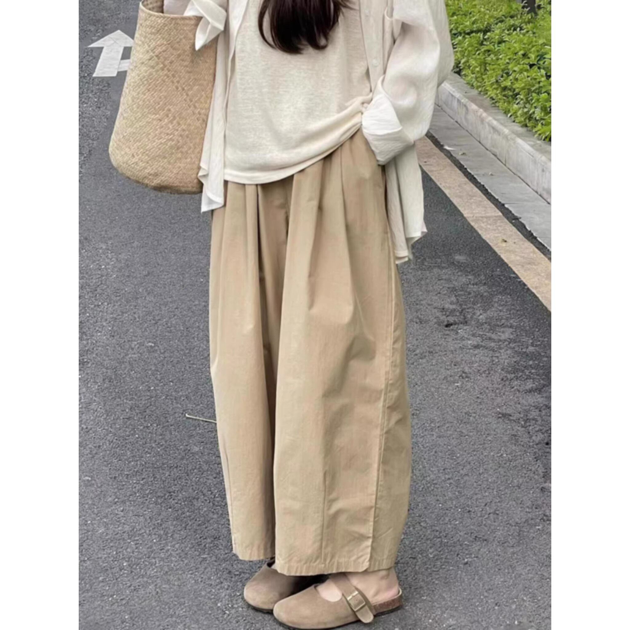 孕妇裤子不勒肚子春夏纯棉阔腿裤夏季薄款宽松显瘦九分哈伦奶奶裤