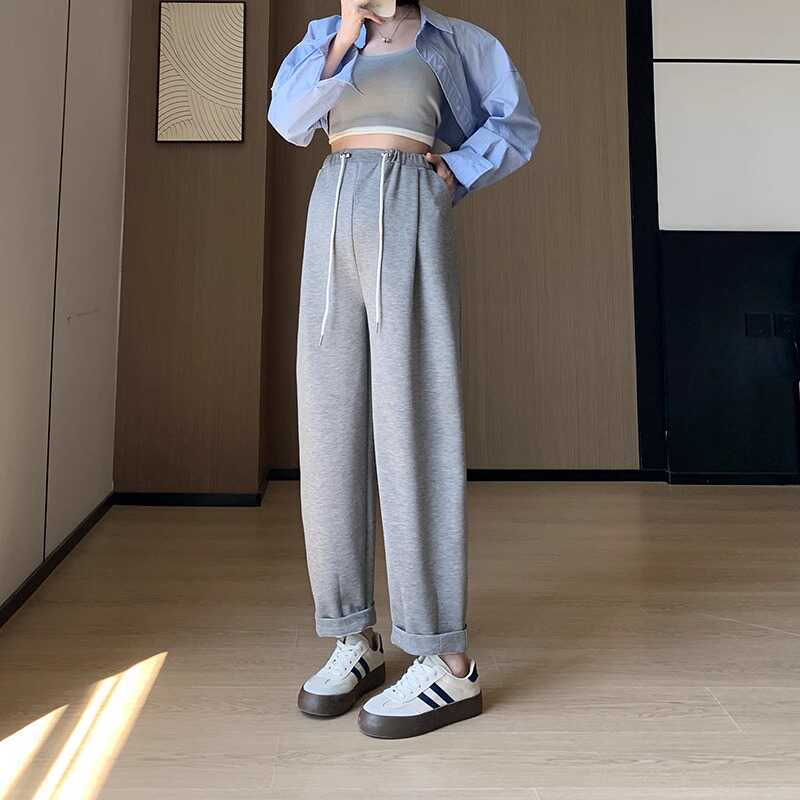 孕妇裤春秋外穿宽松老爹裤2024新款小个子无托腹系带哈伦休闲裤子