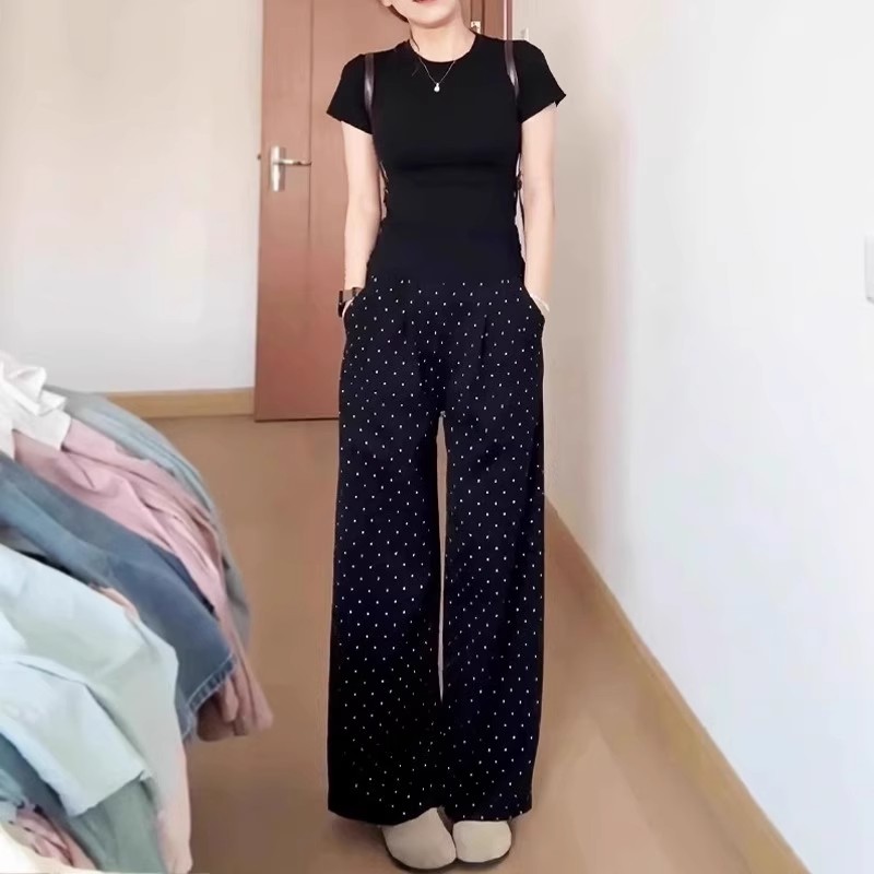 无托腹孕妇阔腿裤外穿女夏季薄款波点直筒裤2025新款宽松拖地长裤