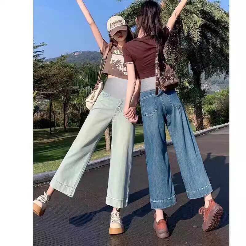 孕妇牛仔裤夏款宽松小个子九分裤女夏季薄款外穿直筒裤休闲阔腿裤
