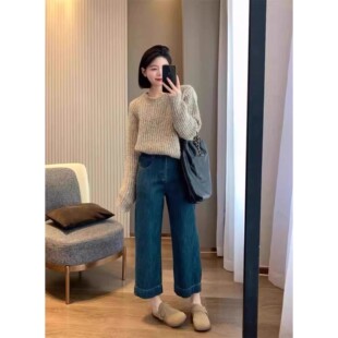 百搭阔腿裤 孕妇直筒牛仔裤 秋季 宽松显瘦九分休闲裤 子 春秋2025新款