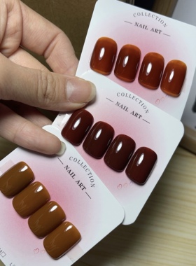 手工订制单色纯色光疗假指甲穿戴甲显白手大拇指4片成品美甲贴片