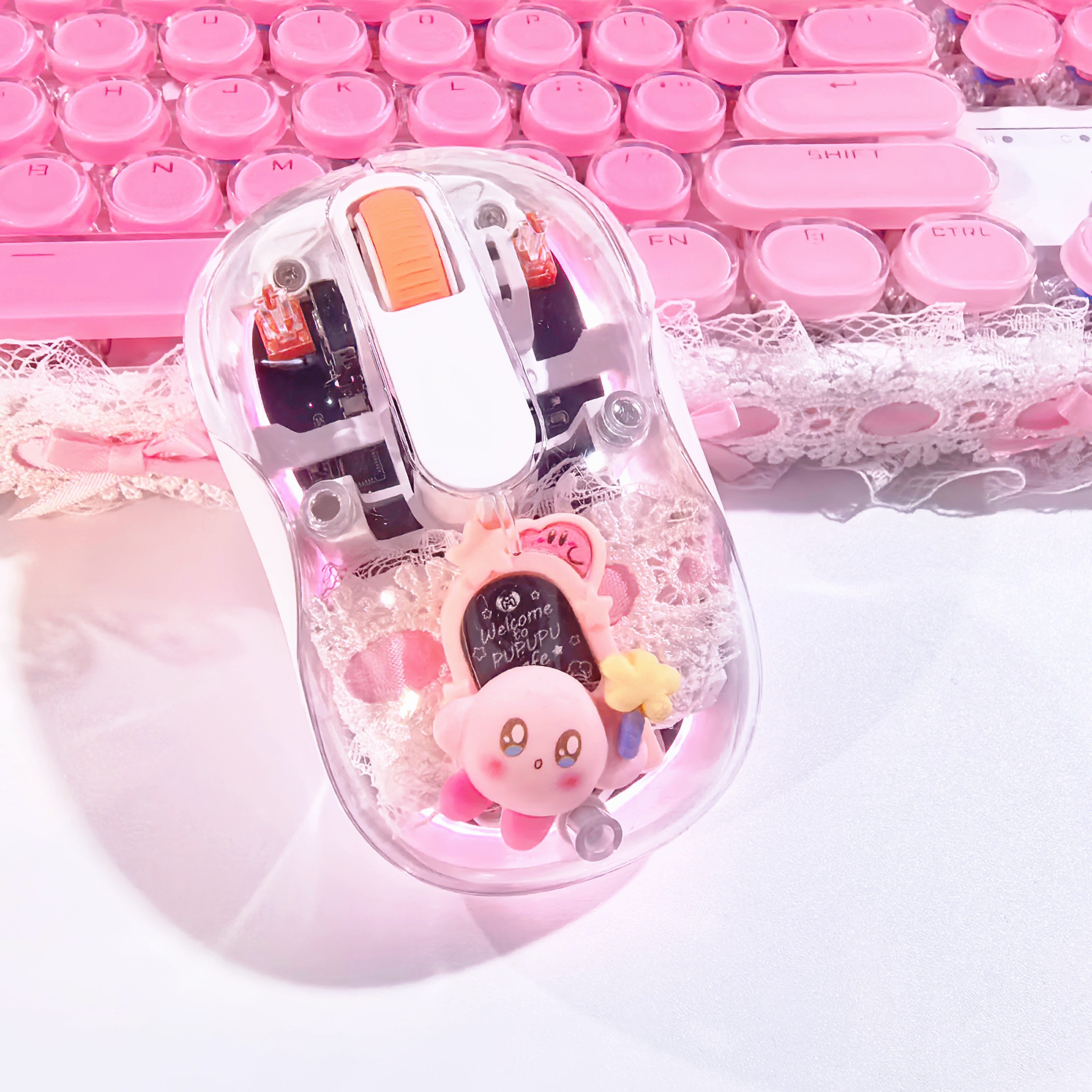 新款星之卡比鼠标可爱卡通蕾丝透明鼠标磁吸无线蓝牙iPad电脑办公