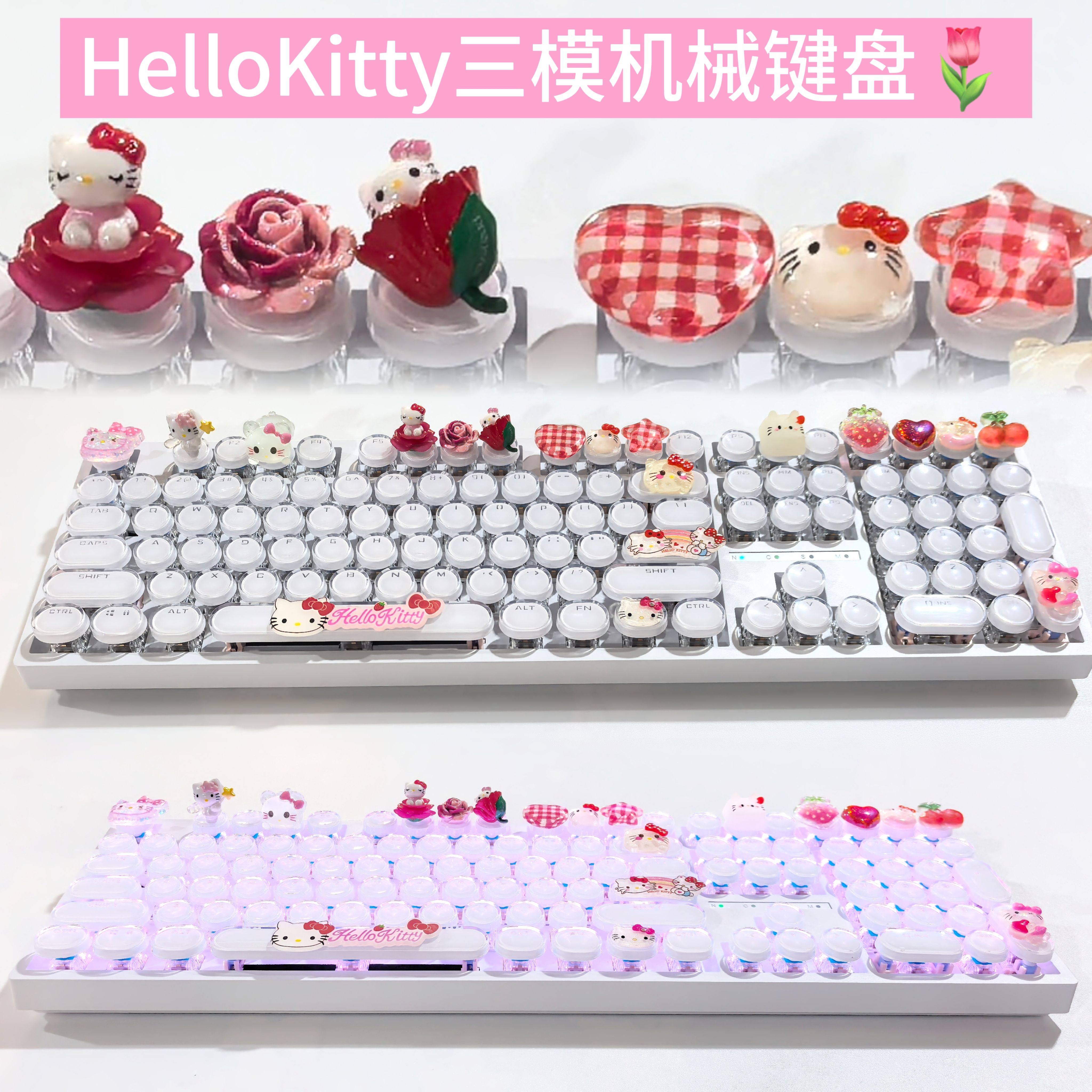 手工HelloKitty凯蒂猫蓝牙无线RGB机械键盘青轴可爱圆形有线办公