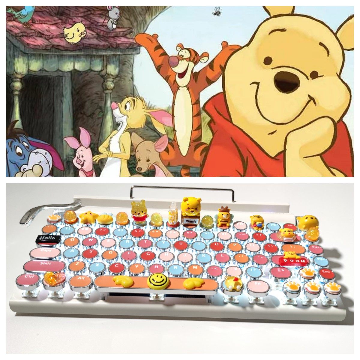 手工83打字机小熊维尼机械键盘蒸汽朋克热插拔青轴手机平板ipad