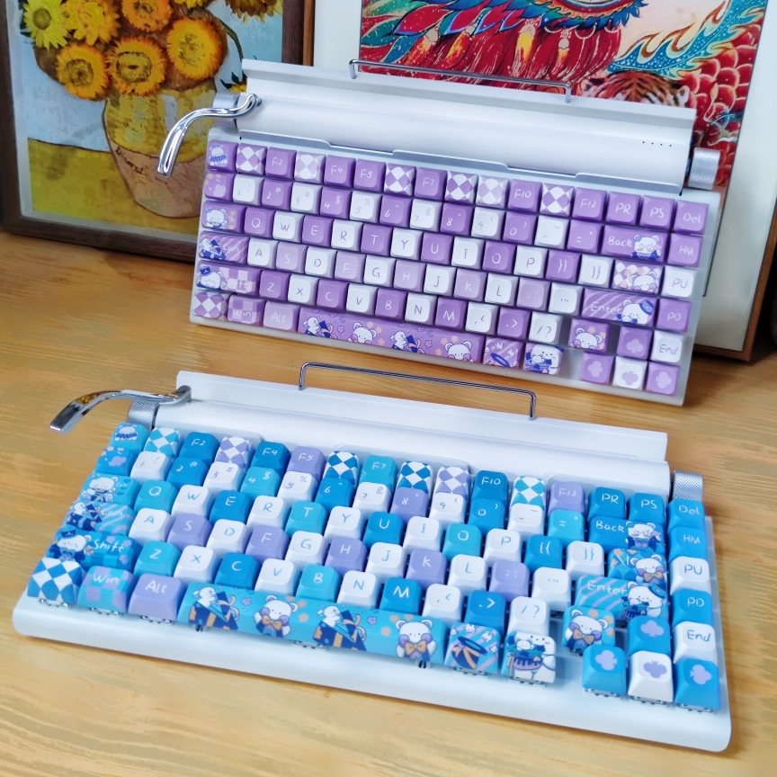 83打字机棋盘格魔术熊机械键盘蓝牙无线双模可爱青轴iPad手机电脑