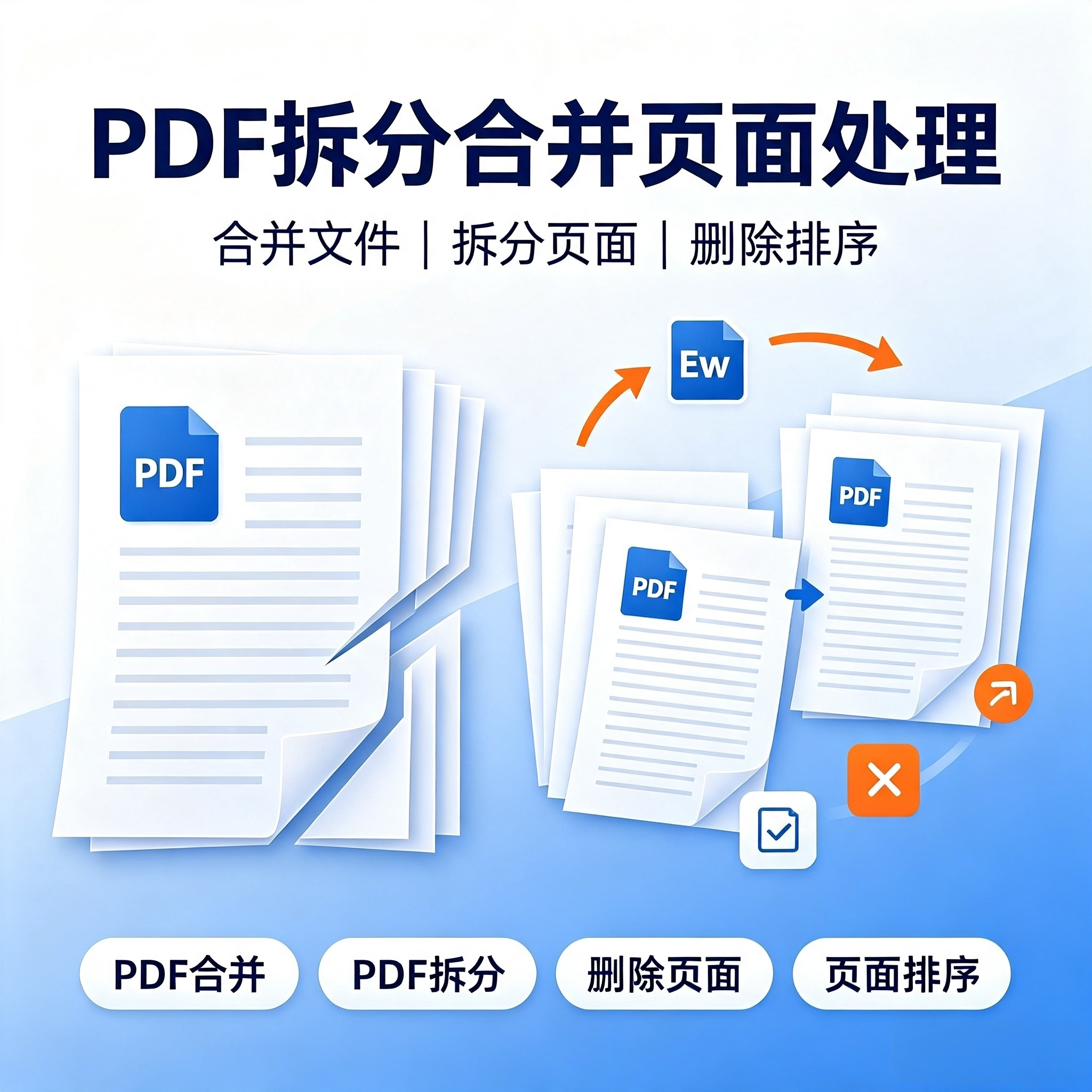 PDF拆分合并页面删除排序 旋转分页 多文件合并 文档整理处理服务